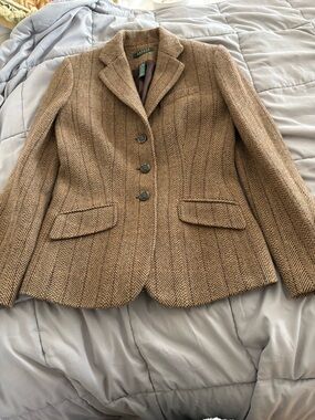 Ralph Lauren Brown Herringbone Wool Blend Blazer